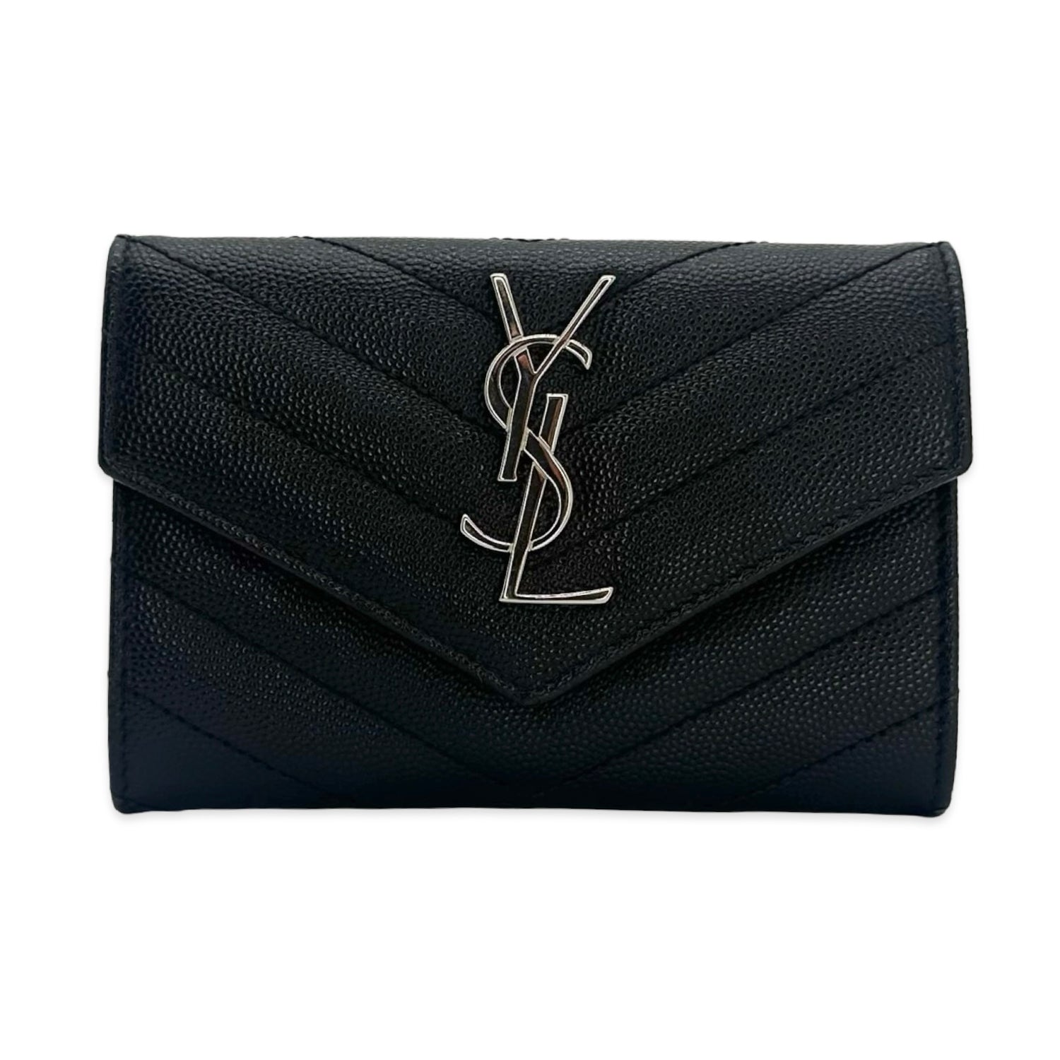 Saint Laurent Quilted Grain de Poudre Fragments Flap Card Case