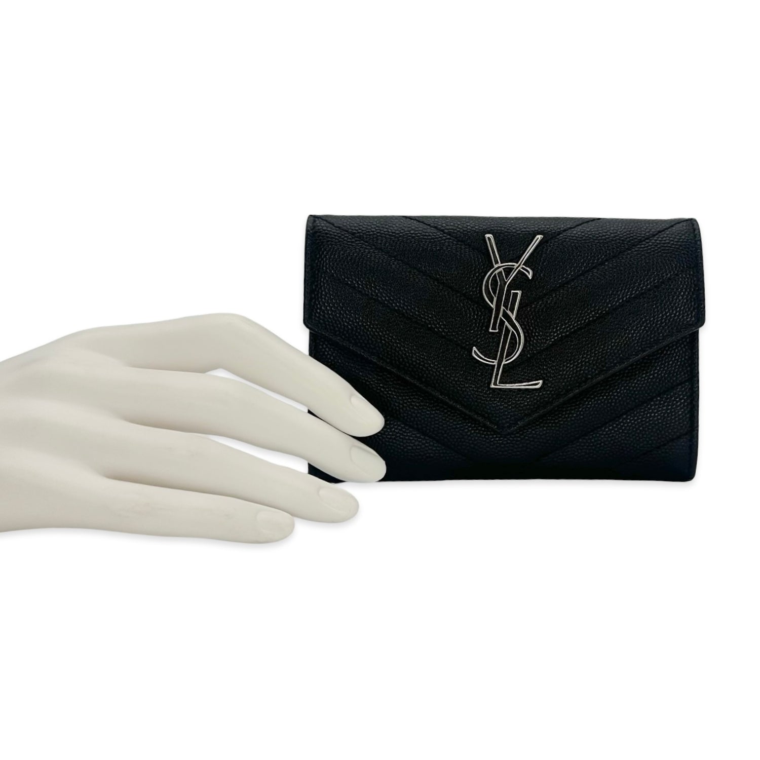 Saint Laurent Quilted Grain de Poudre Fragments Flap Card Case
