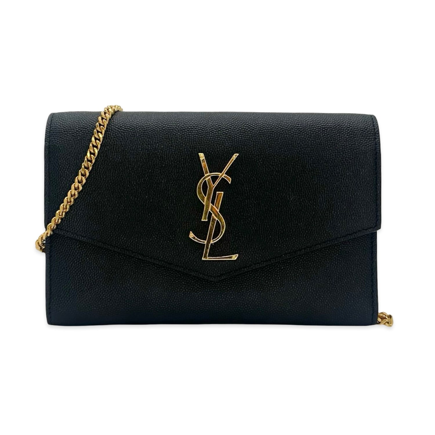 Saint Laurent Grain de Poudre Monogram Envelope Small Chain Wallet