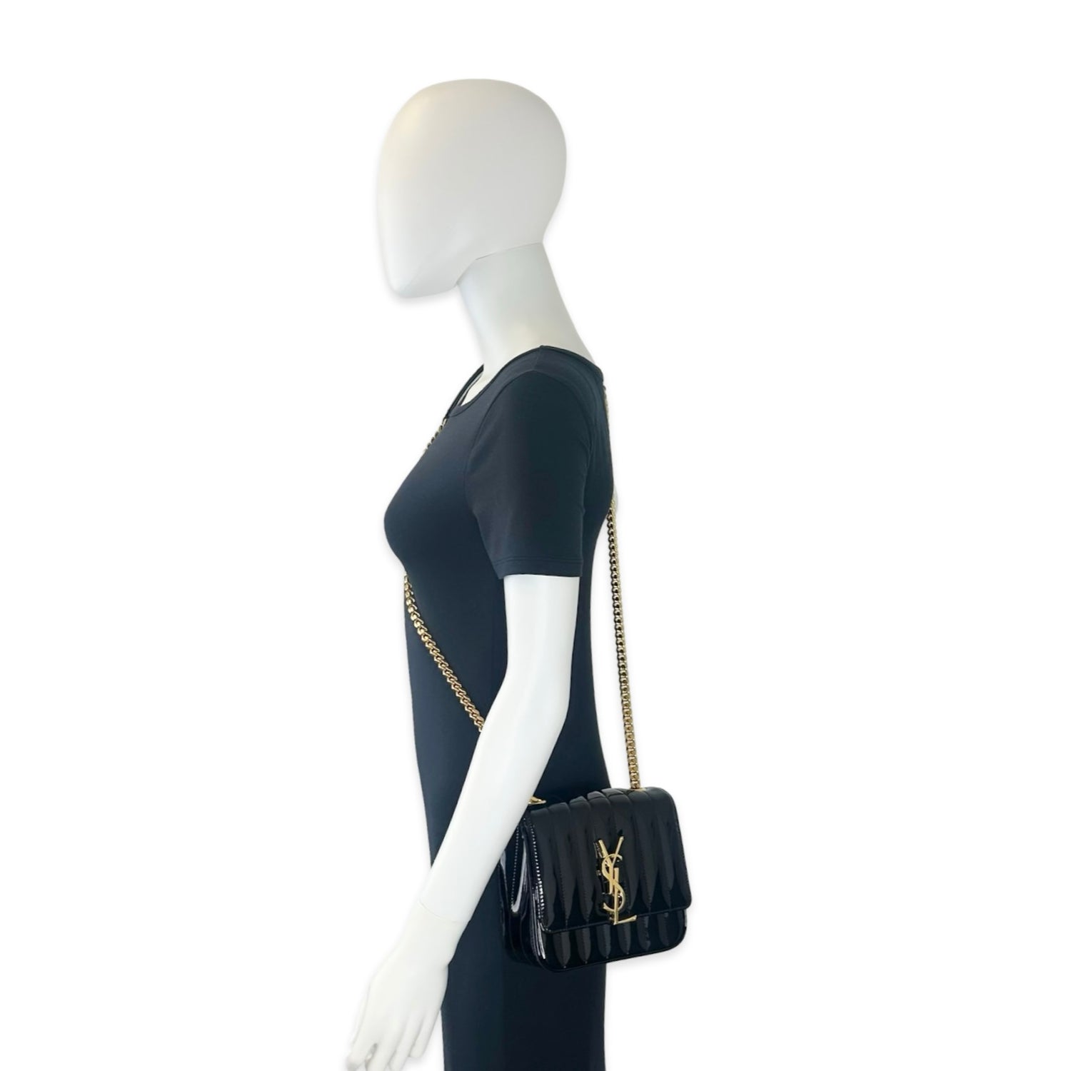 Saint Laurent Quilted Patent Leather Vicky Chain Flap Bag