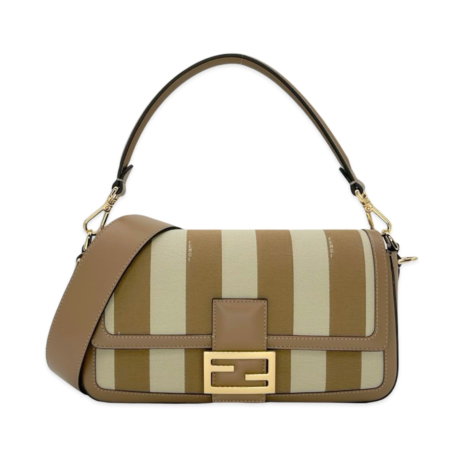 Fendi Pequin Stripe Canvas FF Baguette
