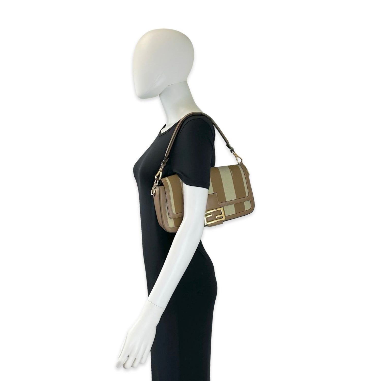 Fendi Pequin Stripe Canvas FF Baguette