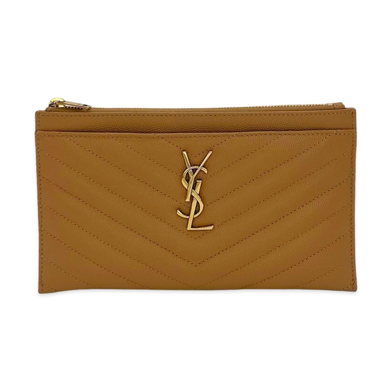 Saint Laurent Quilted Grain de Poudre Zip Pouch