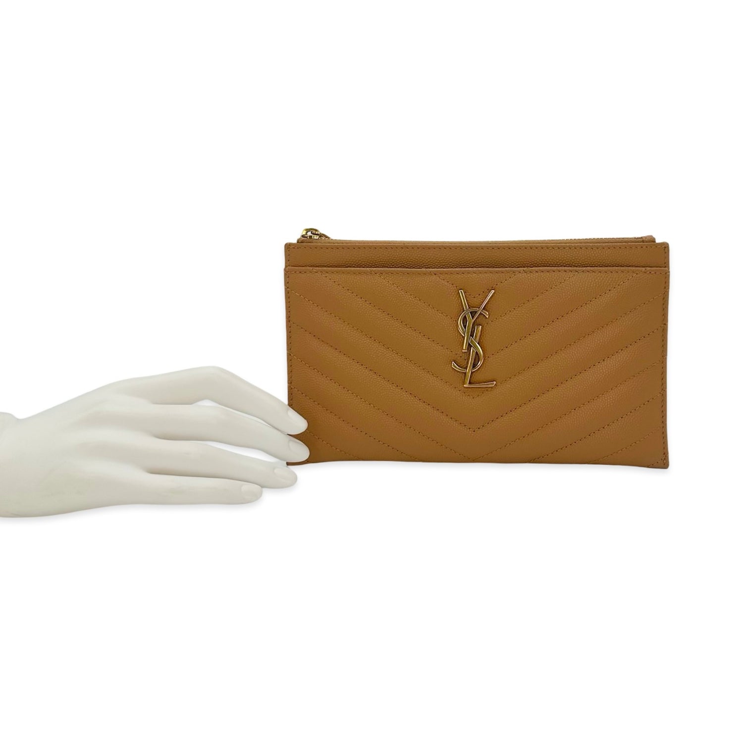 Saint Laurent Quilted Grain de Poudre Zip Pouch