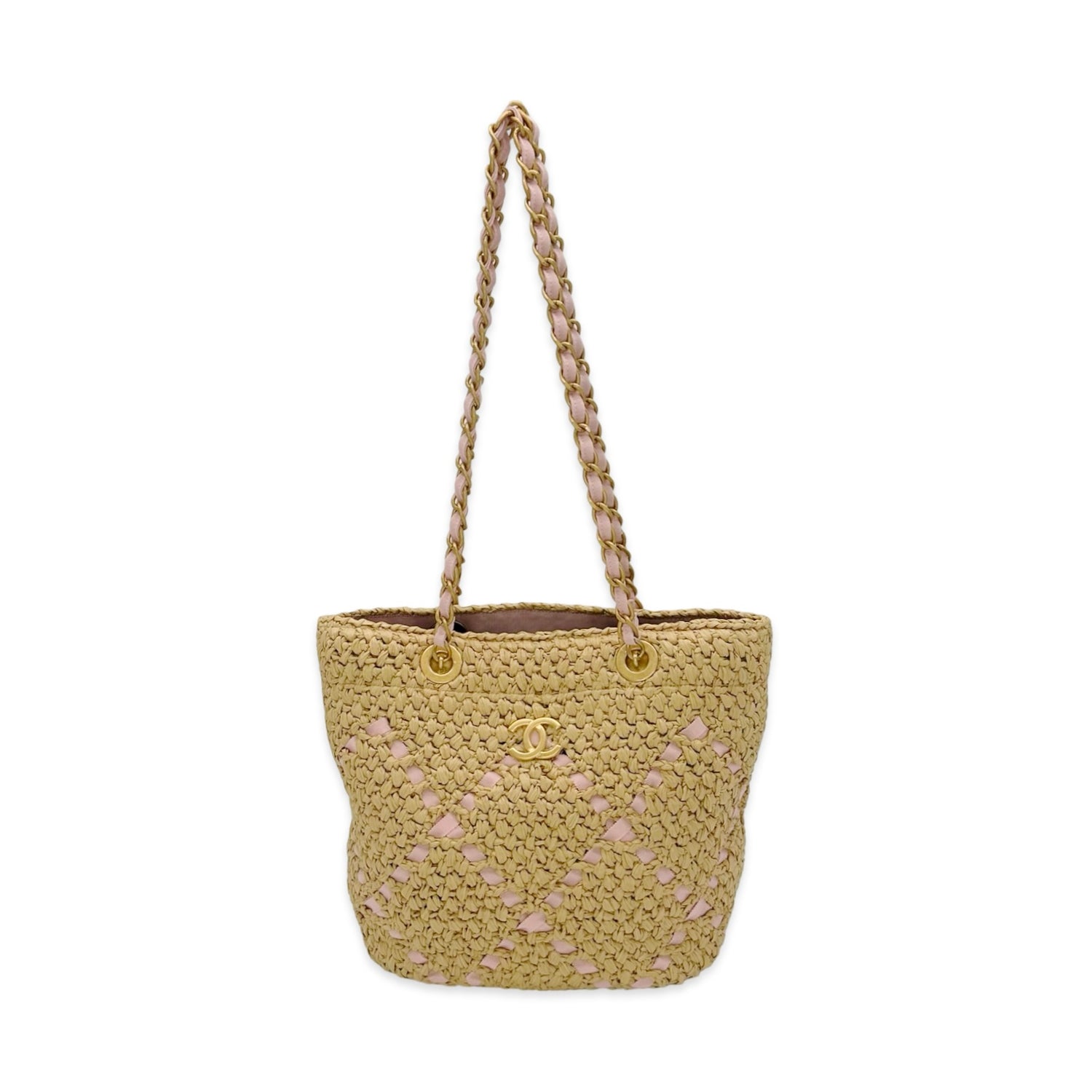 Chanel Woven Grosgrain Ribbon Raffia Shopping Tote