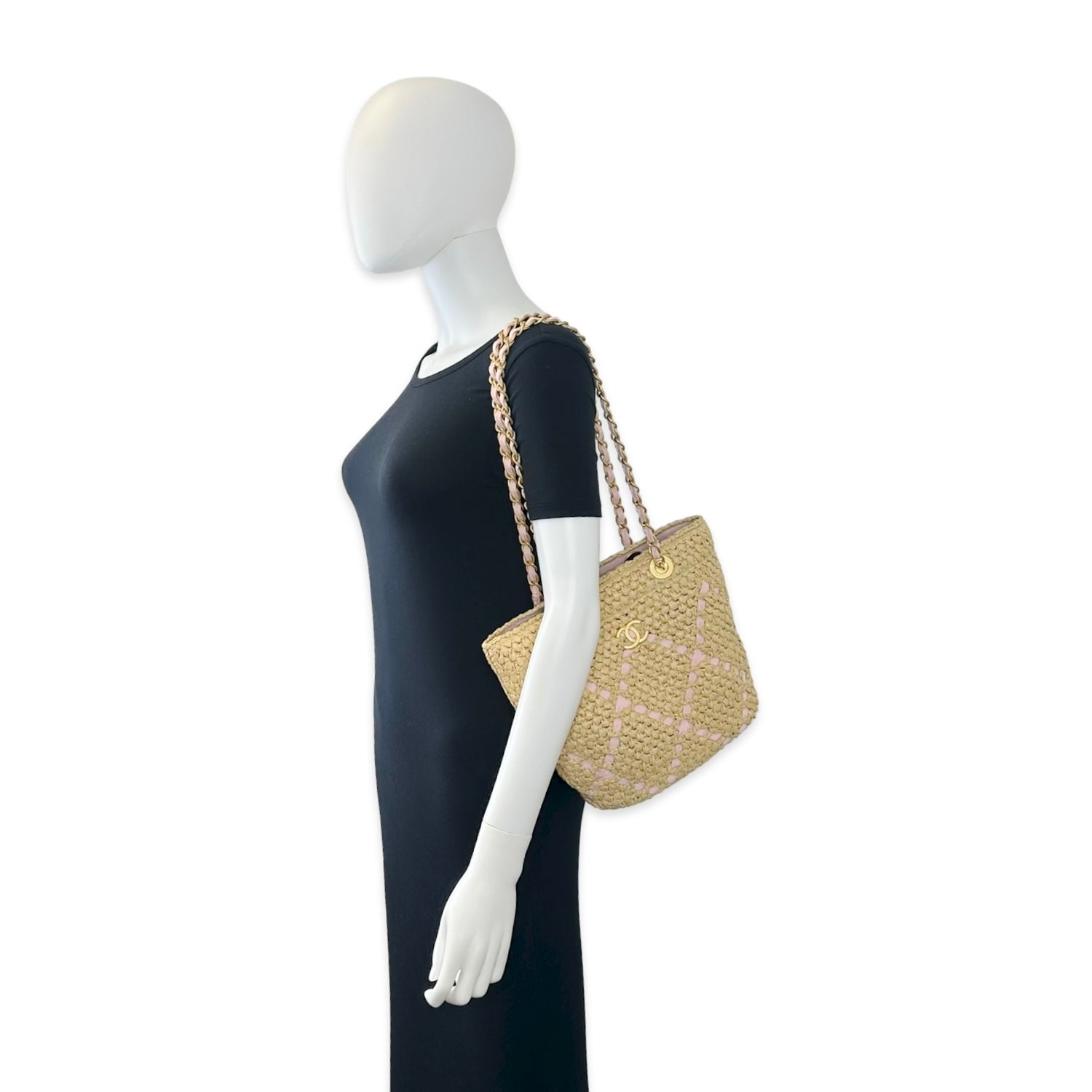 Chanel Woven Grosgrain Ribbon Raffia Shopping Tote