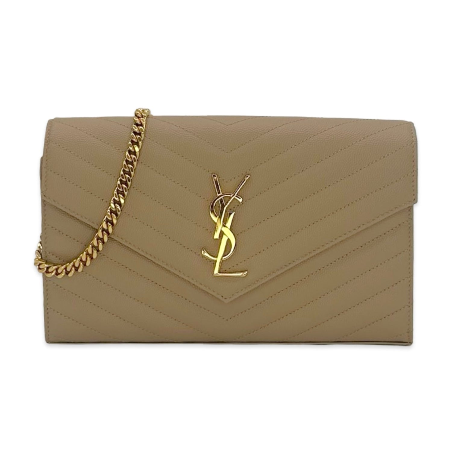 Saint Laurent Quilted Grain de Poudre Envelope Classic Chain Wallet