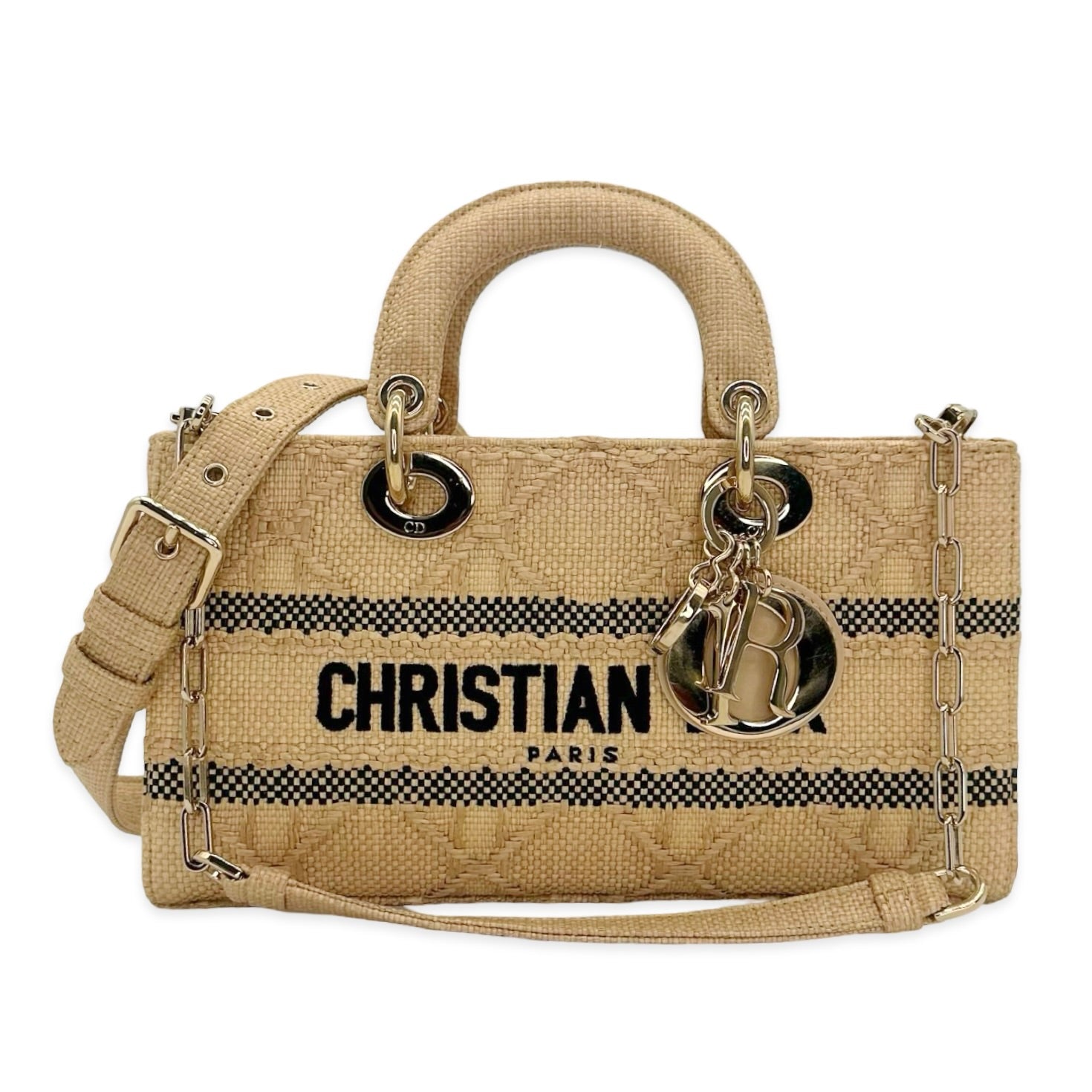 Christian Dior Raffia Cannage Medium Lady D-Joy Bag