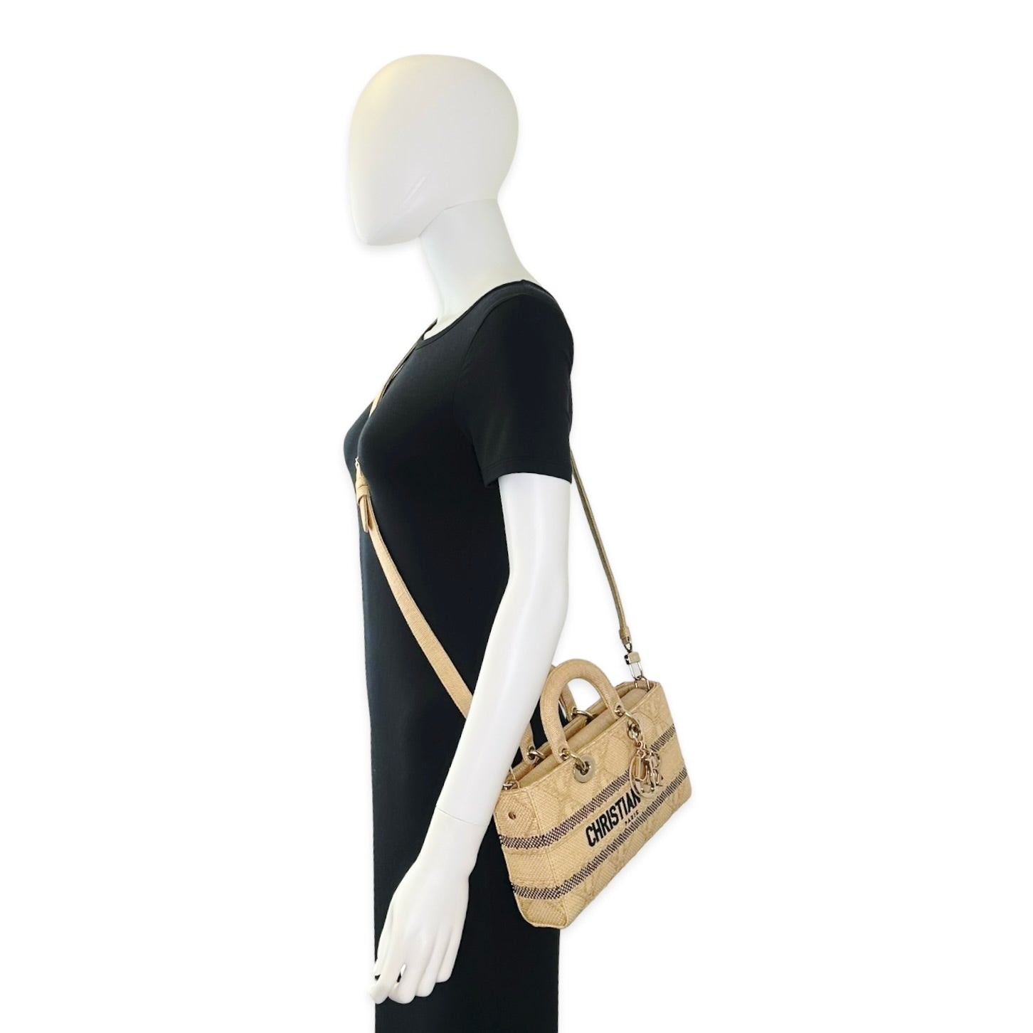 Christian Dior Raffia Cannage Medium Lady D-Joy Bag