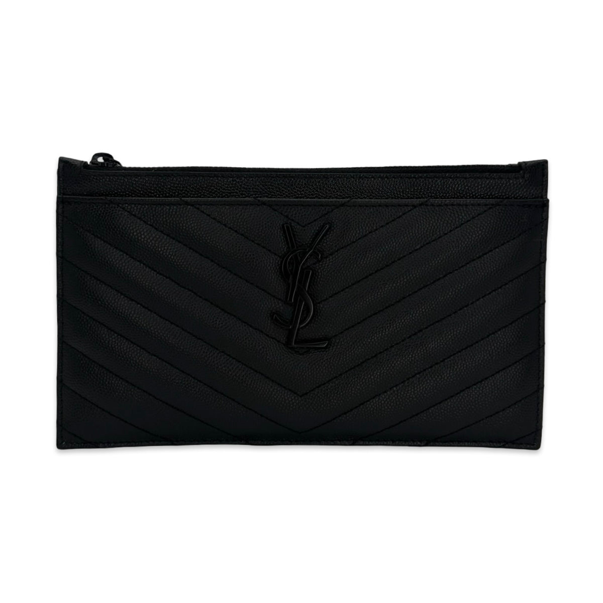 Saint Laurent Quilted Grain de Poudre Long Zip Pouch
