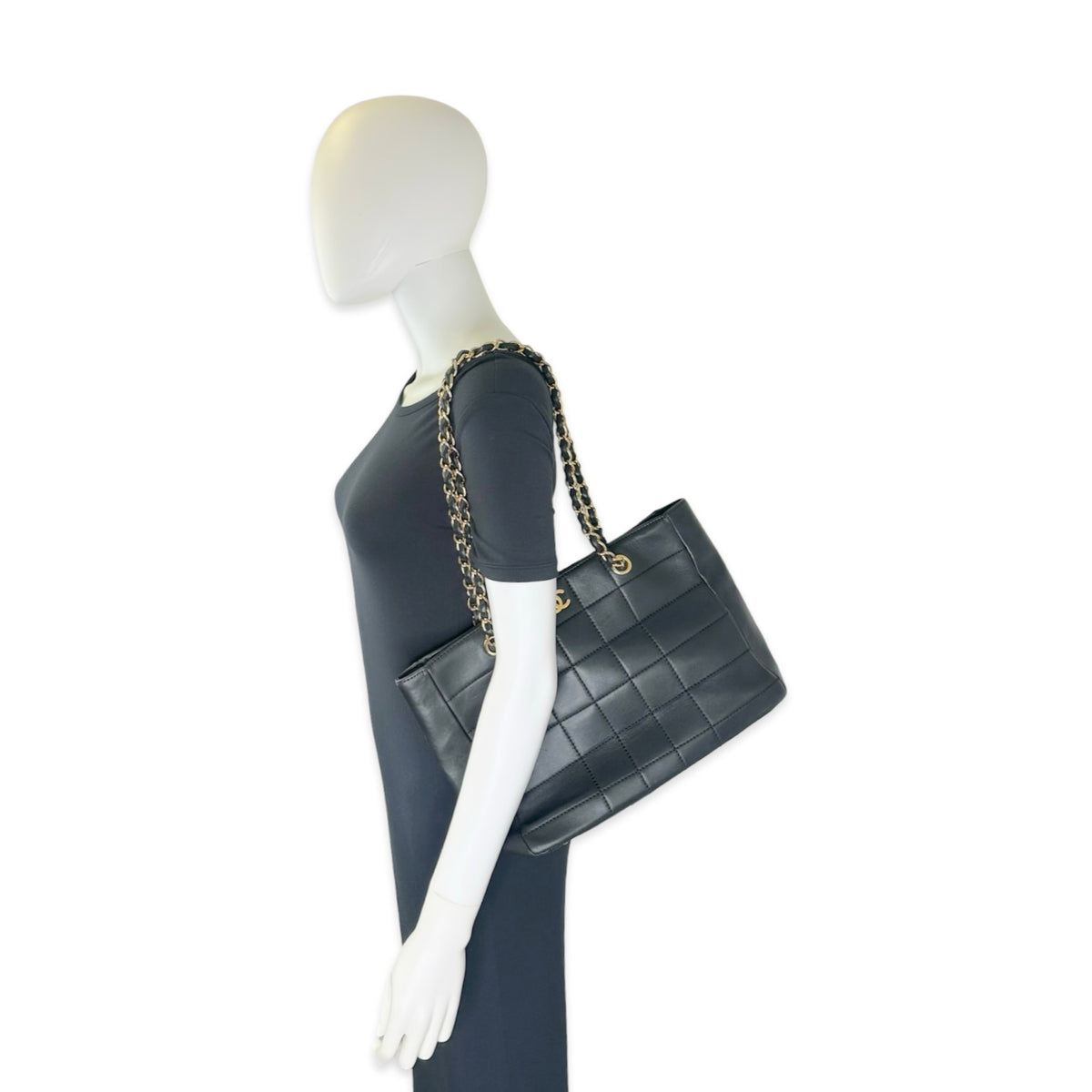 Chanel Chocolate Bar Quilted Lambskin Shopping Tote