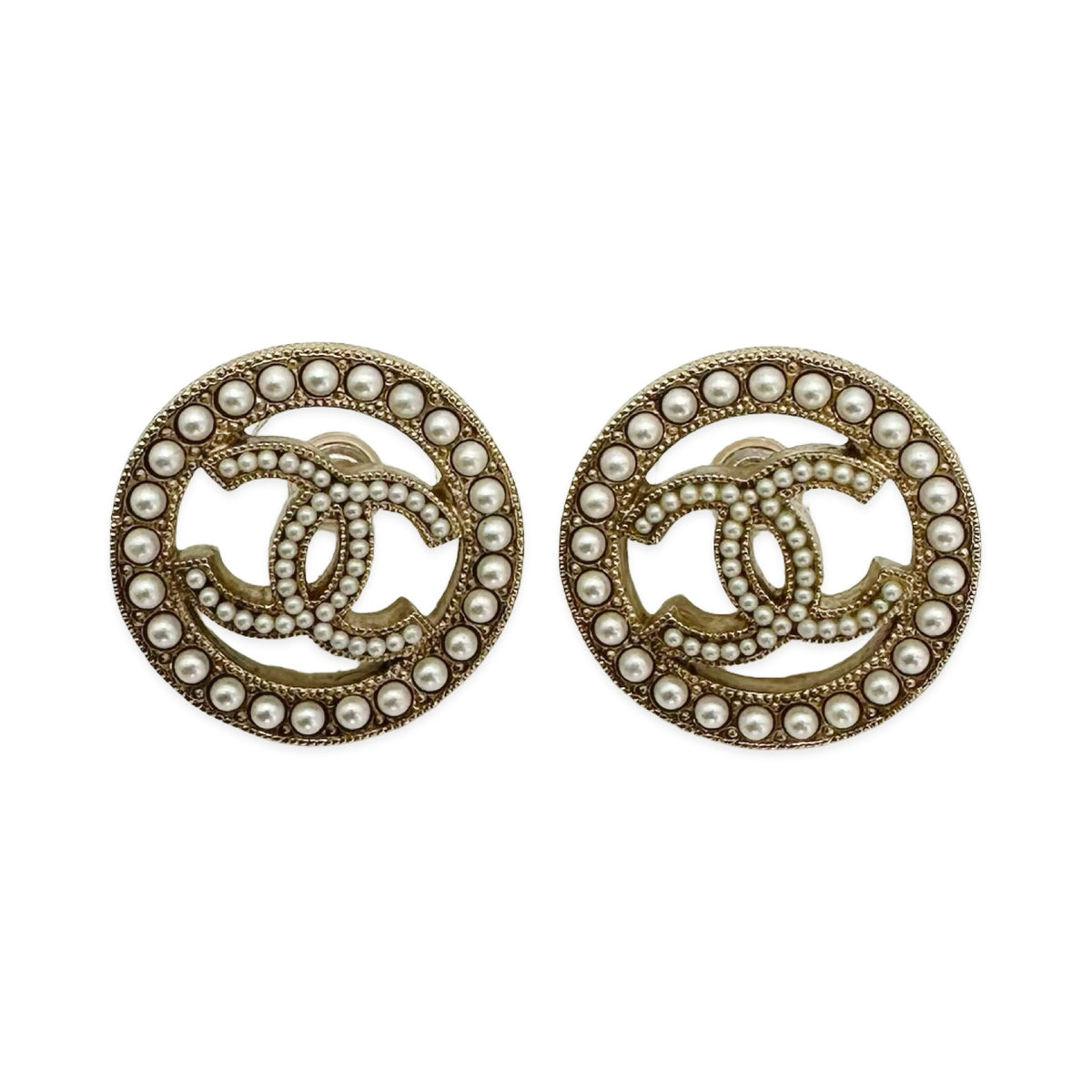 Chanel CC Pearl Post Earrings