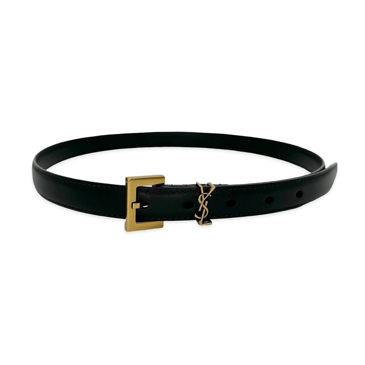 Saint Laurent Calfskin Cassandre Slim Belt