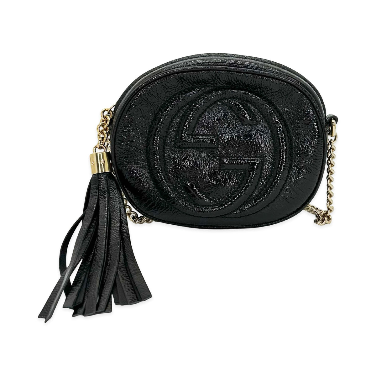 Gucci Patent Calfskin Soho Disco Chain Oval Shoulder Bag