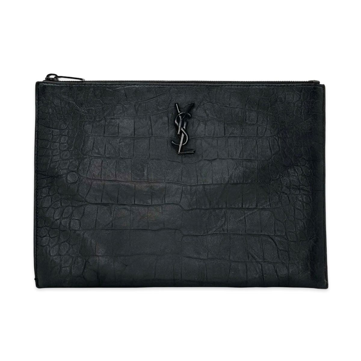 Saint Laurent Croc Embossed Pouch Clutch