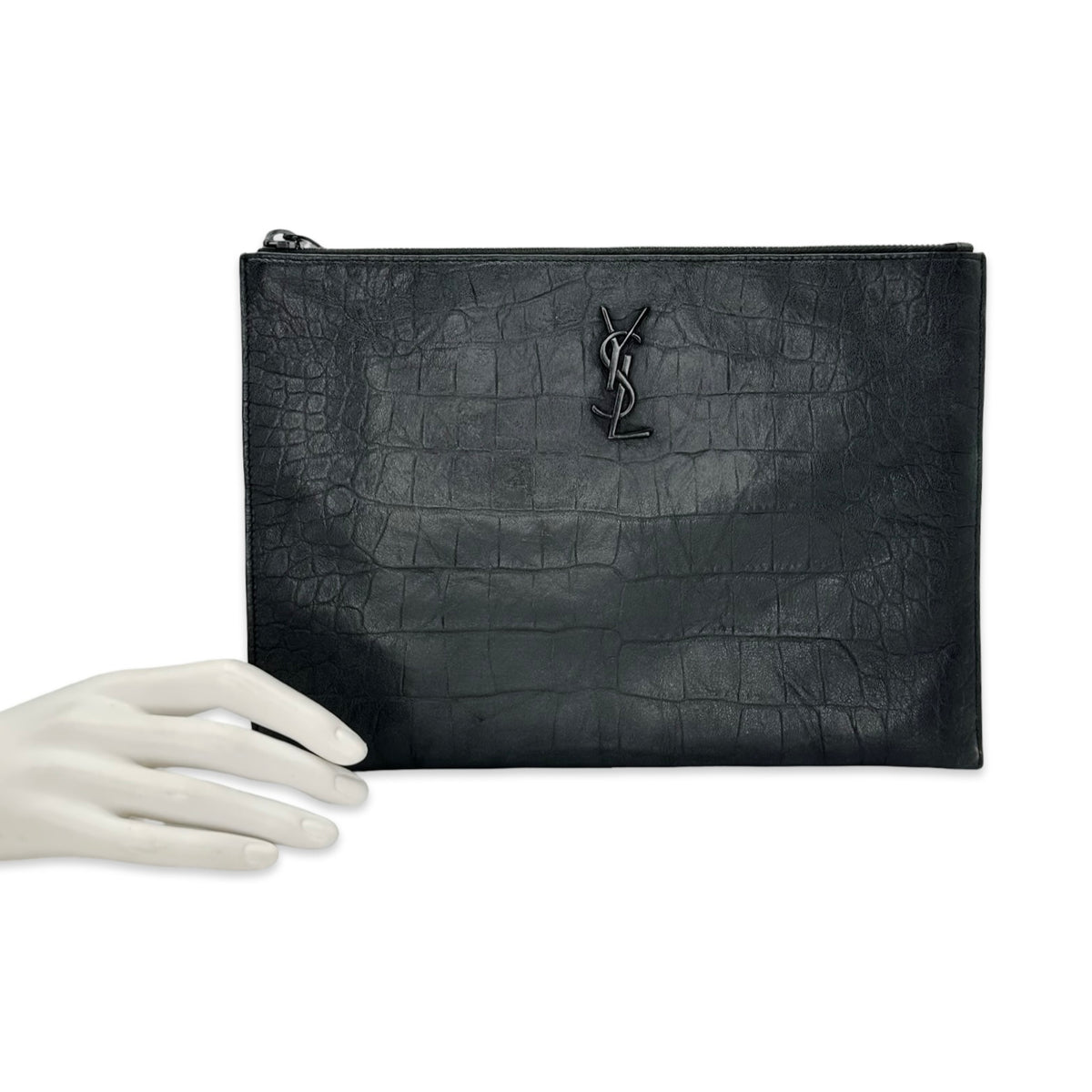 Saint Laurent Croc Embossed Pouch Clutch