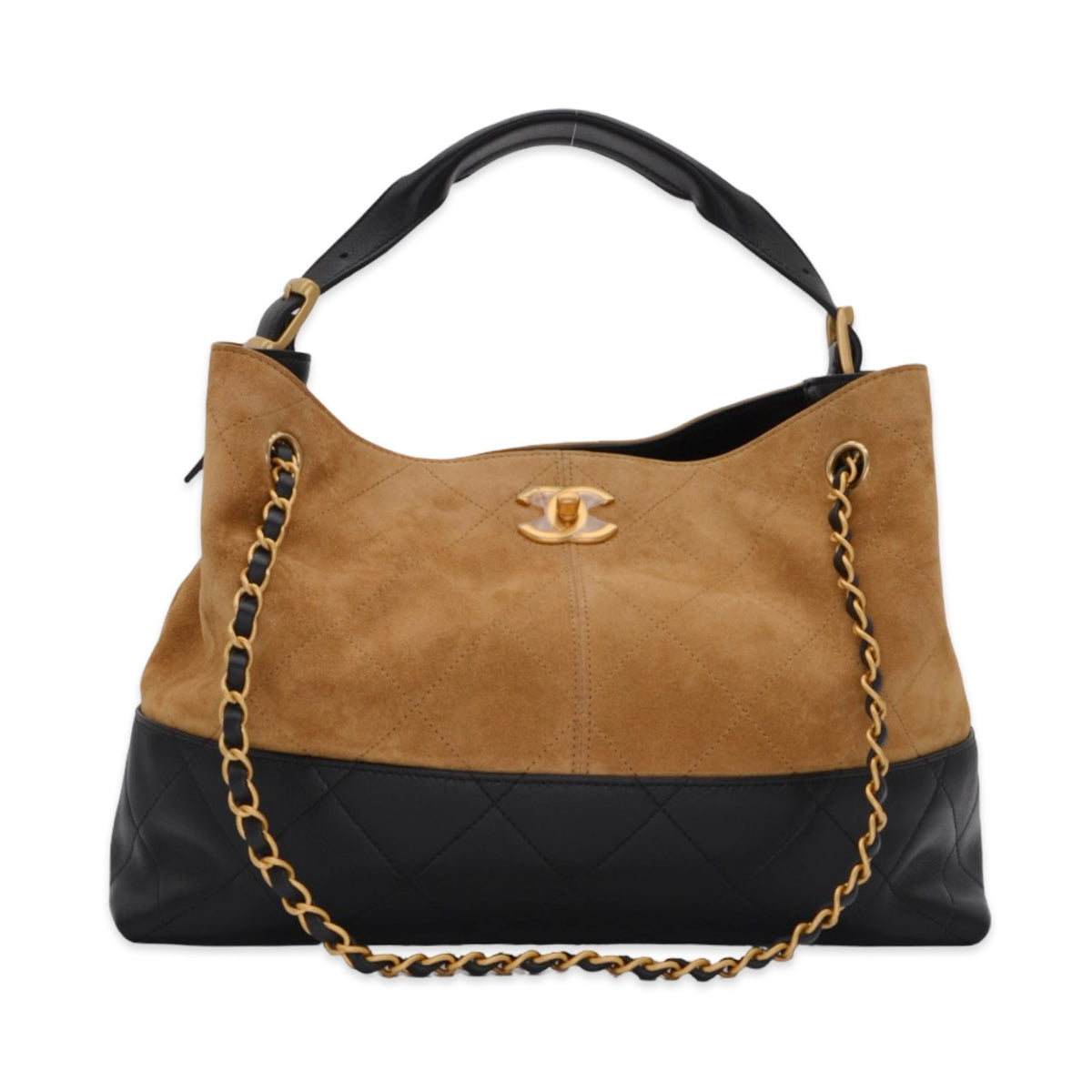 Chanel Quilted Suede Small Coco Base Shopping Bag