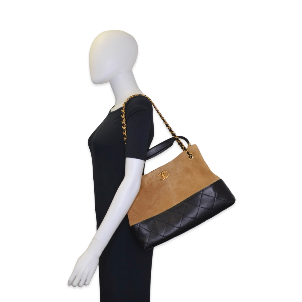 Chanel Quilted Suede Small Coco Base Shopping Bag