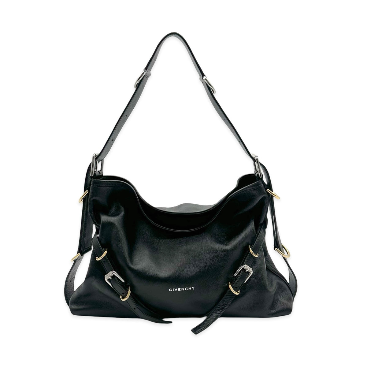 Givenchy Calfskin Voyou Buckles Hobo Shoulder Bag