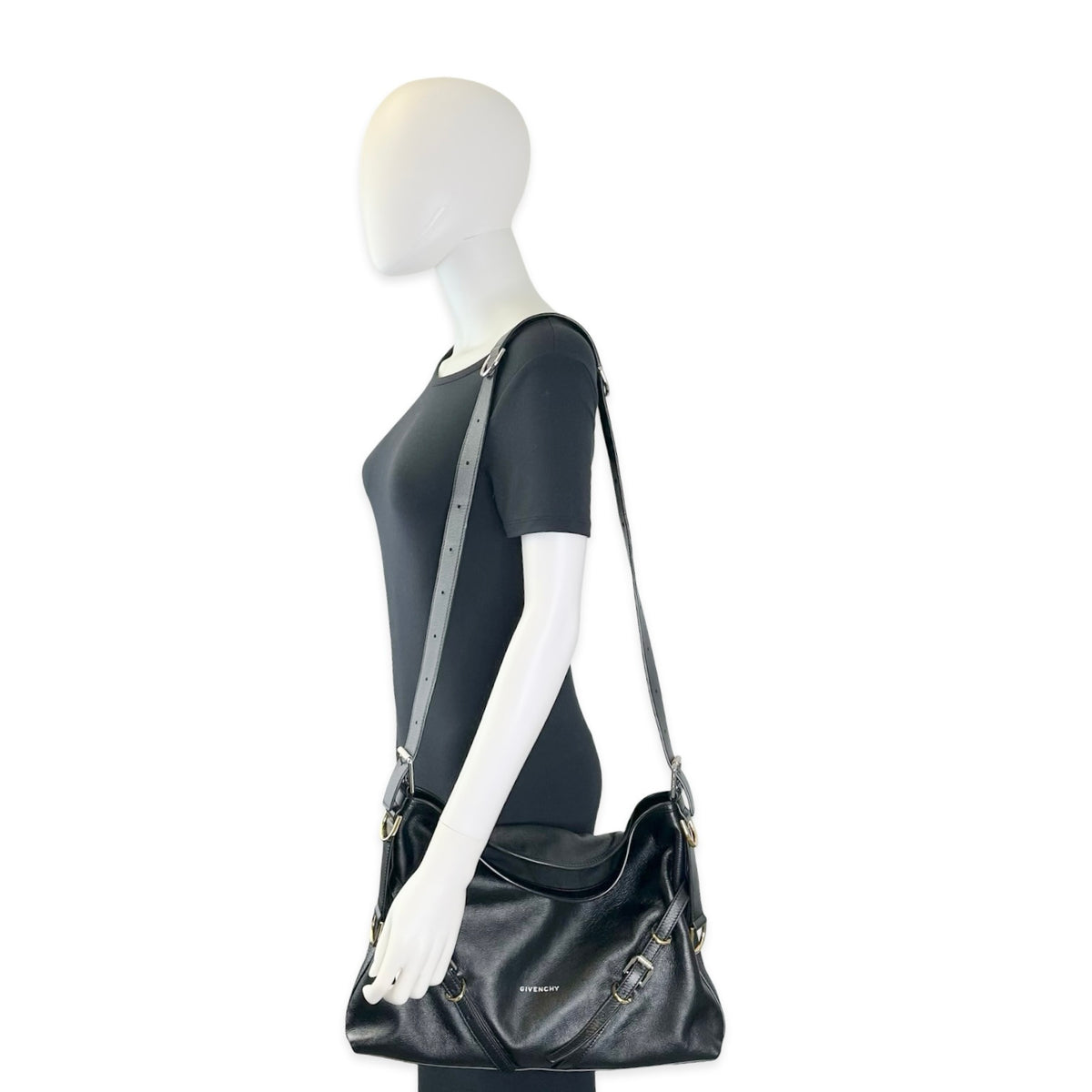 Givenchy Calfskin Voyou Buckles Hobo Shoulder Bag