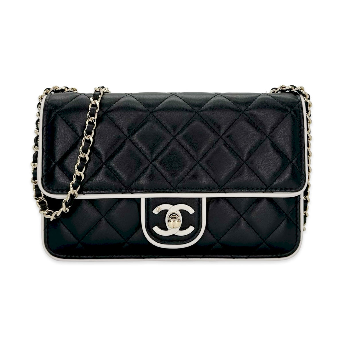 Chanel Quilted Lambskin Twist Lock Enamel Wallet on a Chain