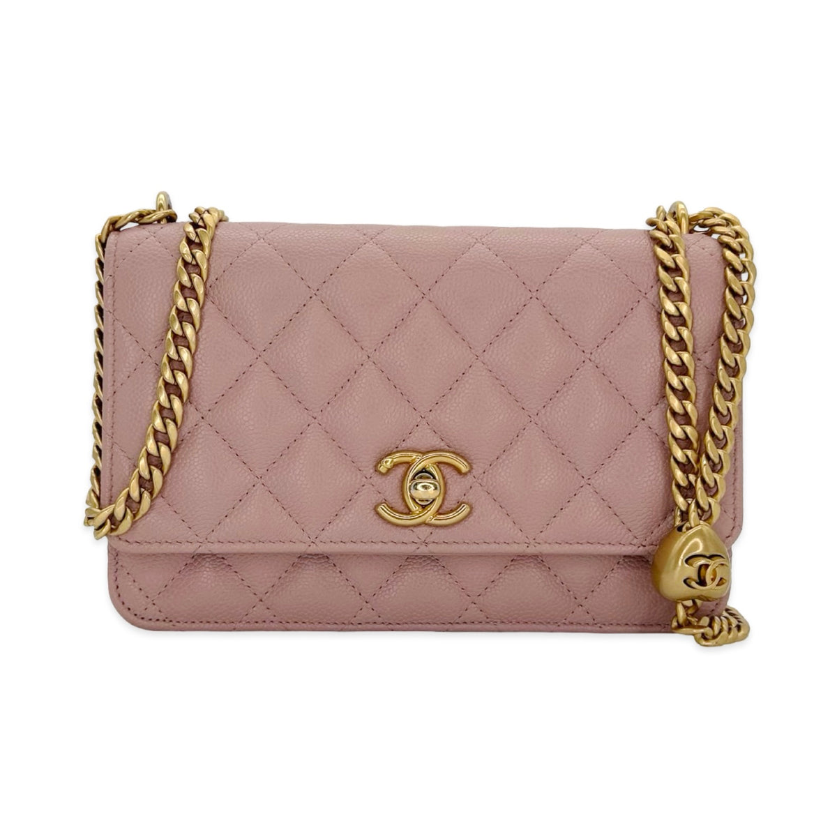 Chanel Quilted Caviar Sweetheart Crush Twist Lock Wallet on a Chain