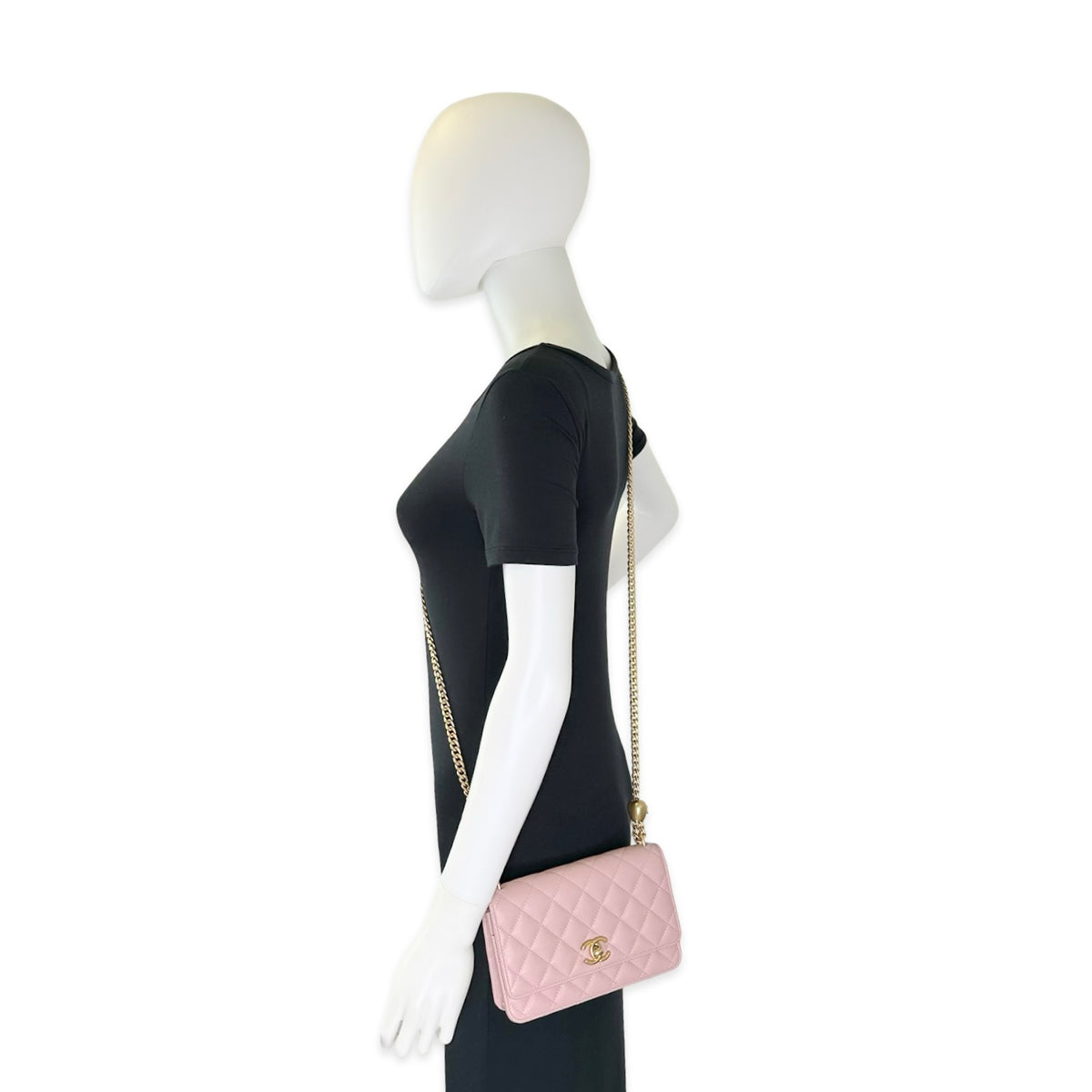 Chanel Quilted Caviar Sweetheart Crush Twist Lock Wallet on a Chain