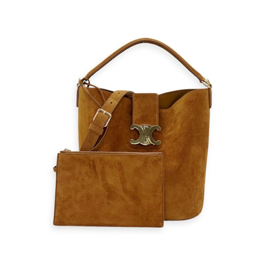 Celine Nubuck Suede Medium Louise Triomphe Bucket