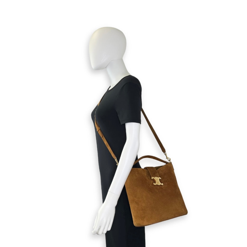 Celine Nubuck Suede Medium Louise Triomphe Bucket