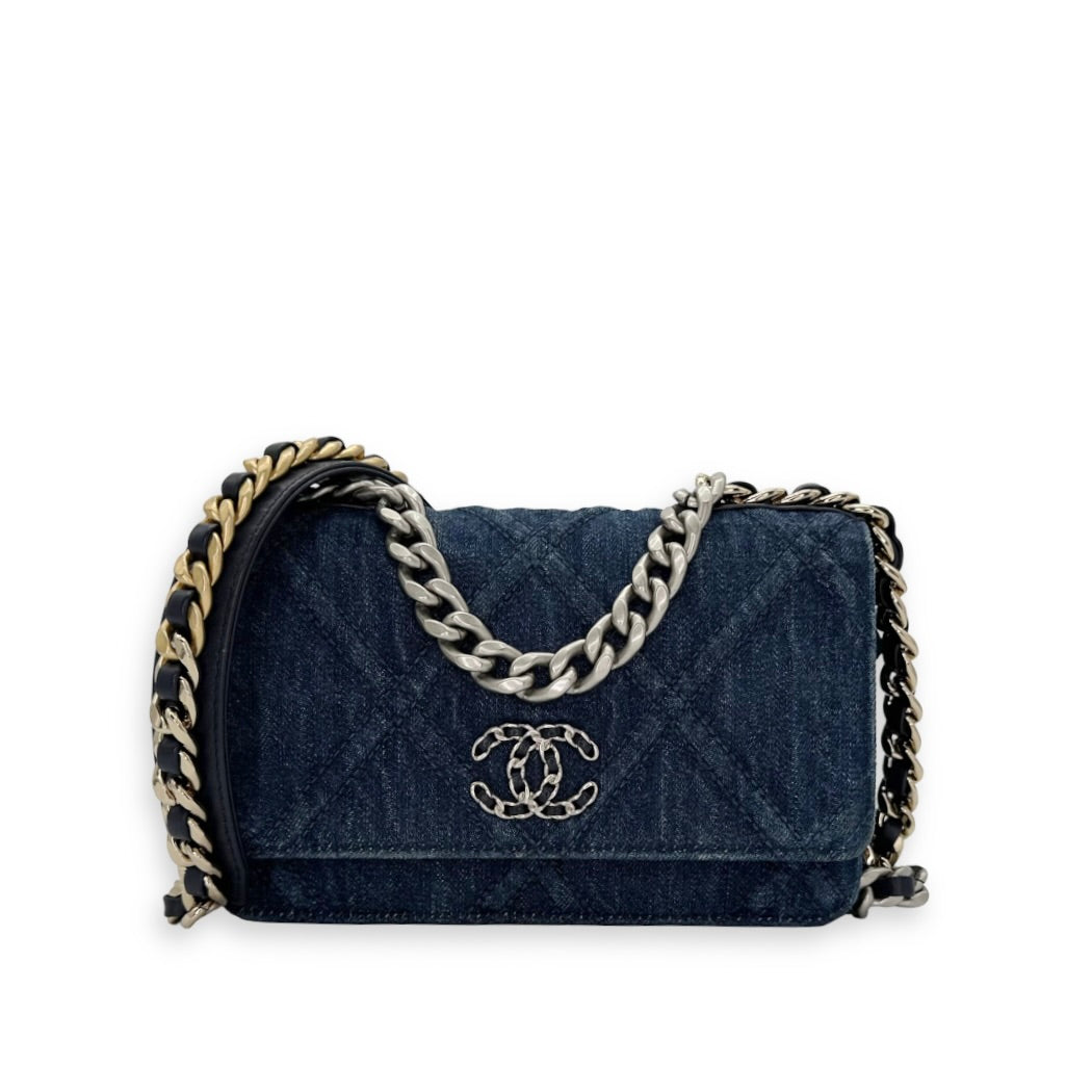 Chanel Quilted Denim 19 Wallet on a Chain
