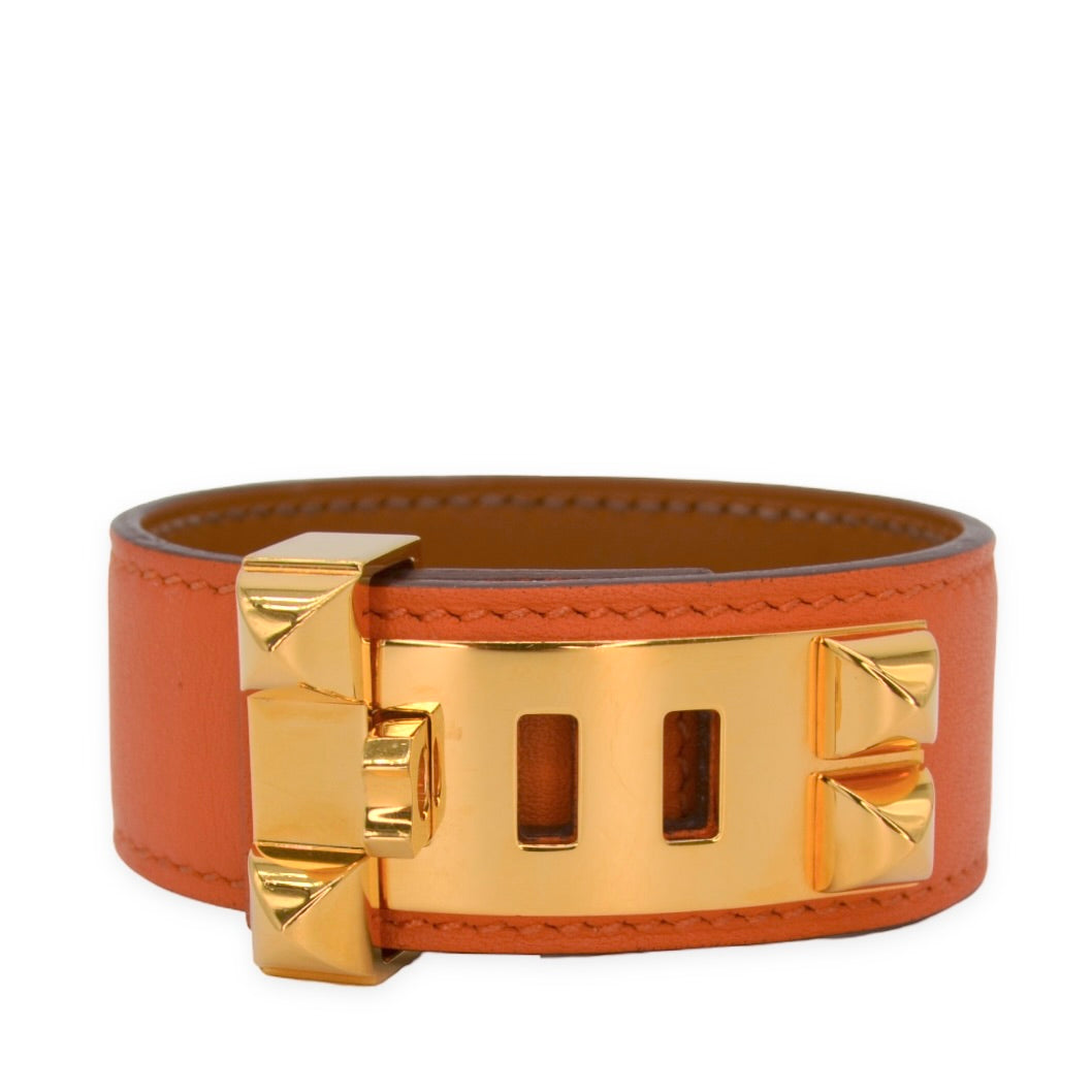 Hermes Leather Wide Collier de Chien Studded Cuff 24