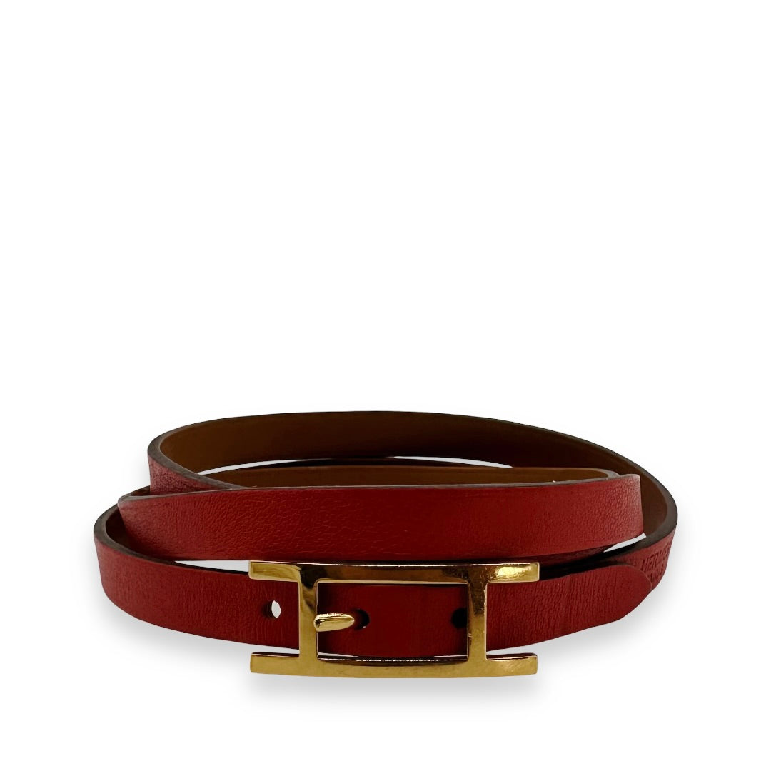 Hermes Leather H Buckle Wrap Bracelet