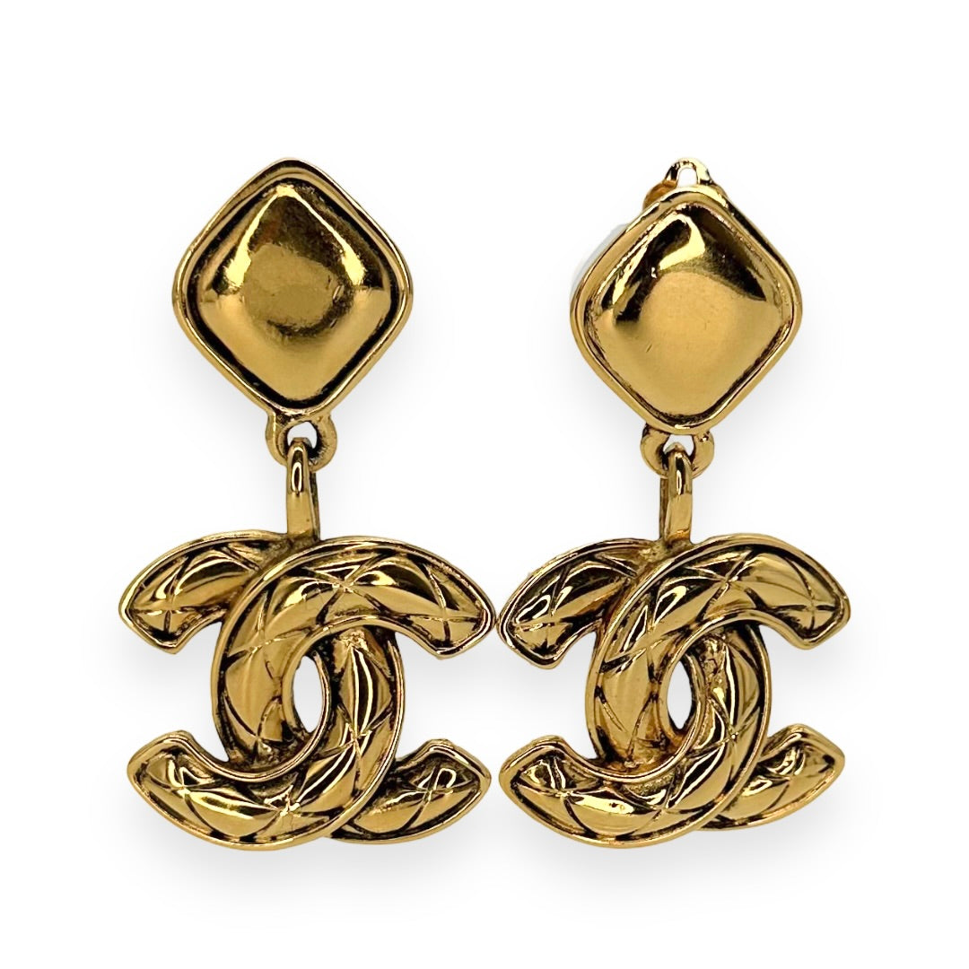 Chanel Quilted CC Drop Clip On Earrings