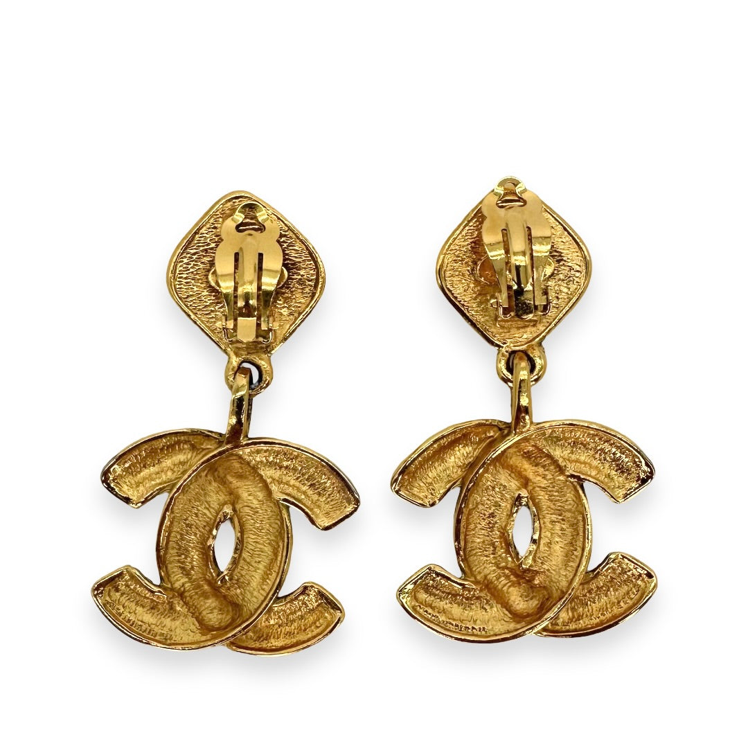Chanel Quilted CC Drop Clip On Earrings