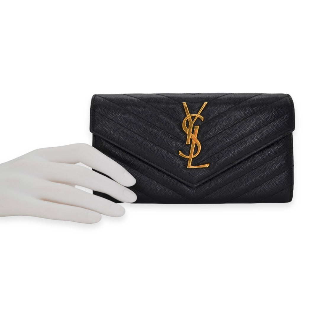 Saint Laurent Quilted Grain de Poudre Cassandre Long Wallet