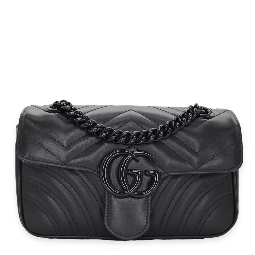 Gucci Quilted Calfskin Monochrome GG Marmont Chain Bag