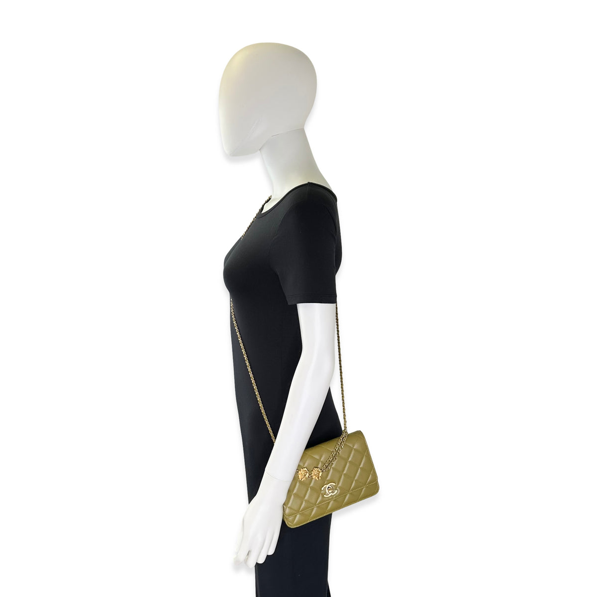 Chanel Quilted Lambskin Lion Charms Twist Lock Wallet on a Chain