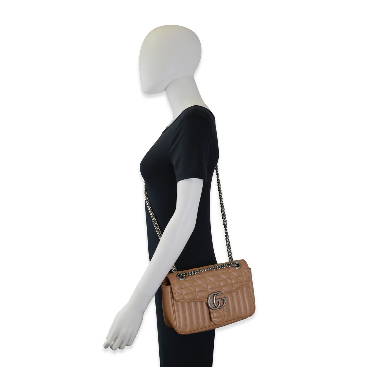 Gucci Quilted Calfskin Aria GG Marmont Chain Flap Bag