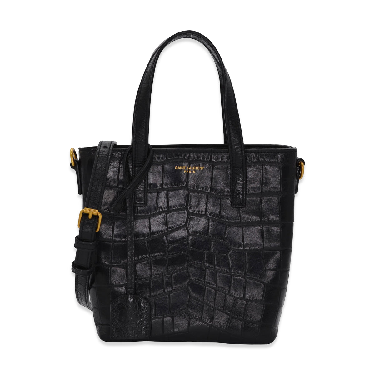 Saint Laurent Croc Embossed Mini Shopping Tote