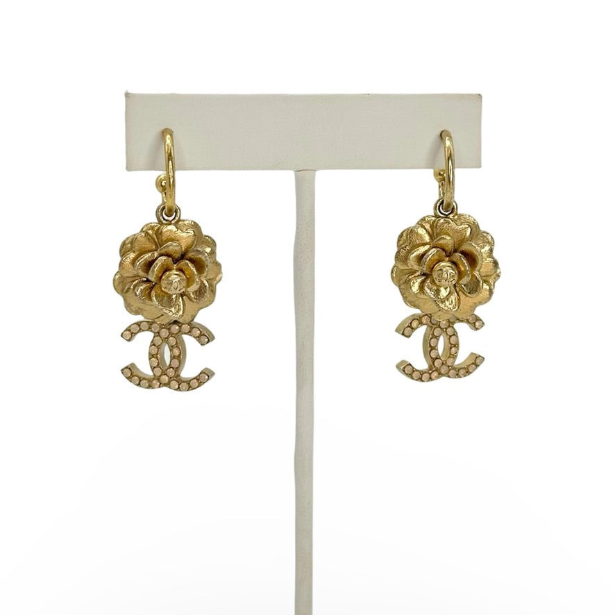 CHANEL: Camellia CC Drop Earrings