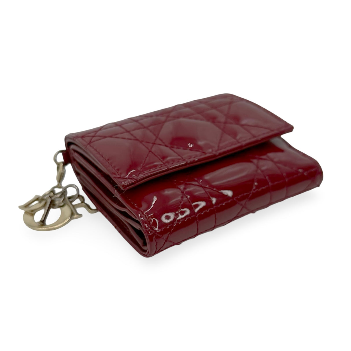 CHRISTIAN DIOR: Patent Cannage Lady Dior Lotus Wallet