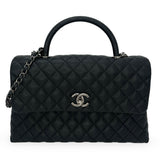 CHANEL: Quilted Caviar Medium Lizard Coco Top Handle Flap Bag