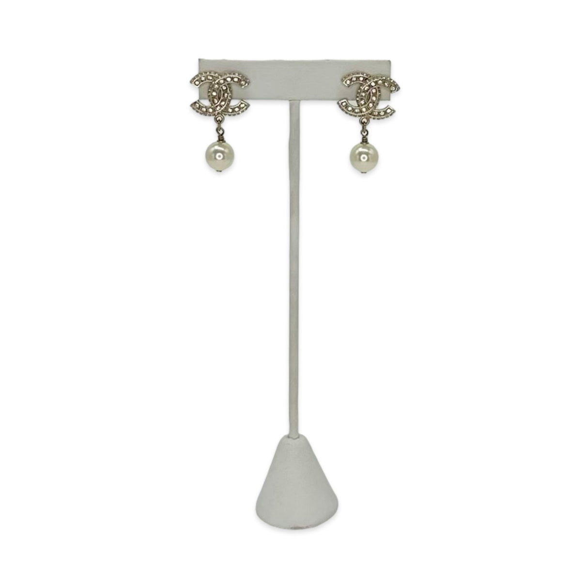 CHANEL: Crystal CC Pearl Drop Post Earirngs