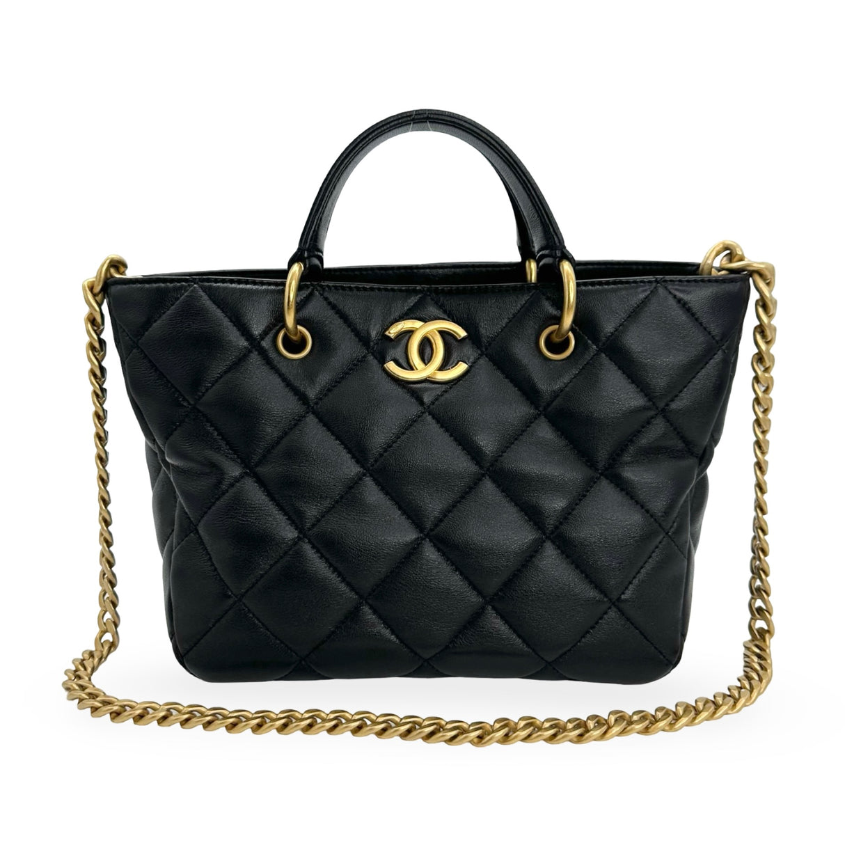 CHANEL: Quilted Lambskin Small Top Handle Shopping Bag