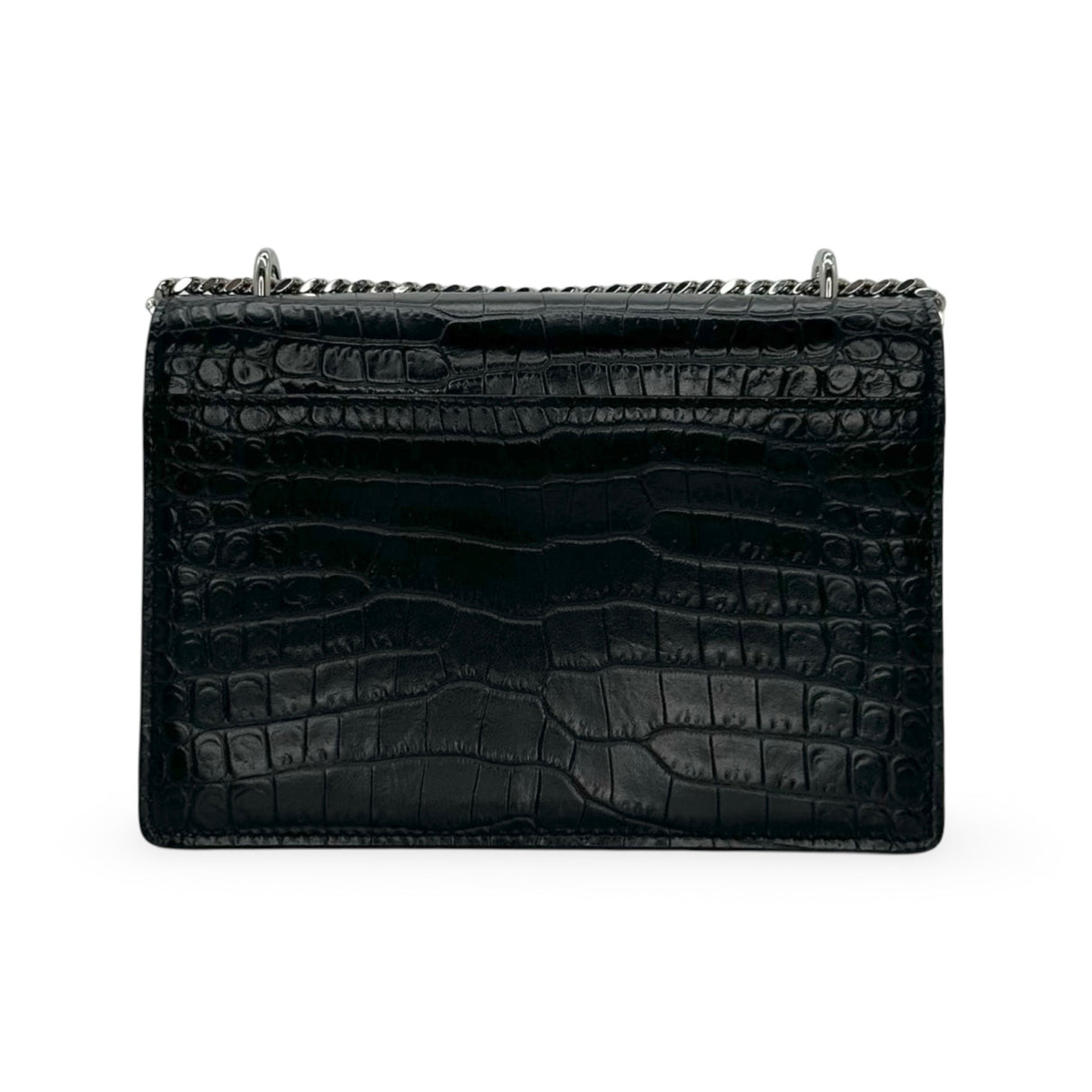 SAINT LAURENT: Croc Embossed Sunset Chain Wallet