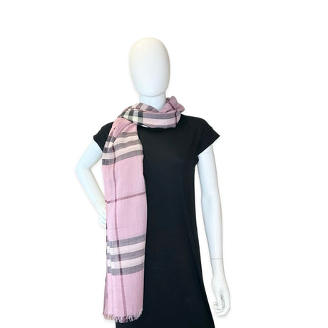 Wool Silk Gauze Giant Check Scarf