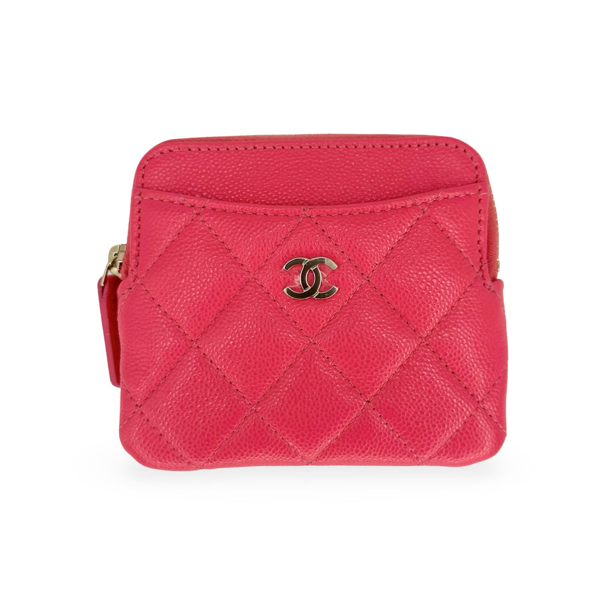 CHANEL: Quilted Caviar Compact Zip Wallet