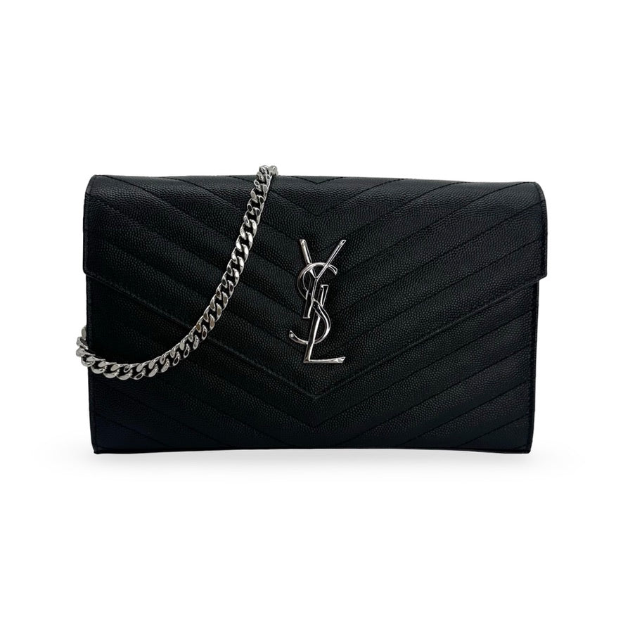SAINT LAURENT: Quilted Grain de Poudre Classic Cassandre Chain Wallet