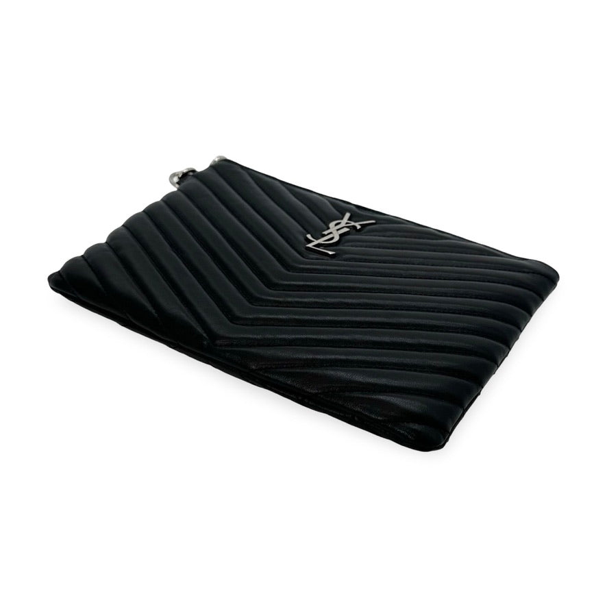 SAINT LAURENT: Quilted Leather Lou Small Pouch Wristlet