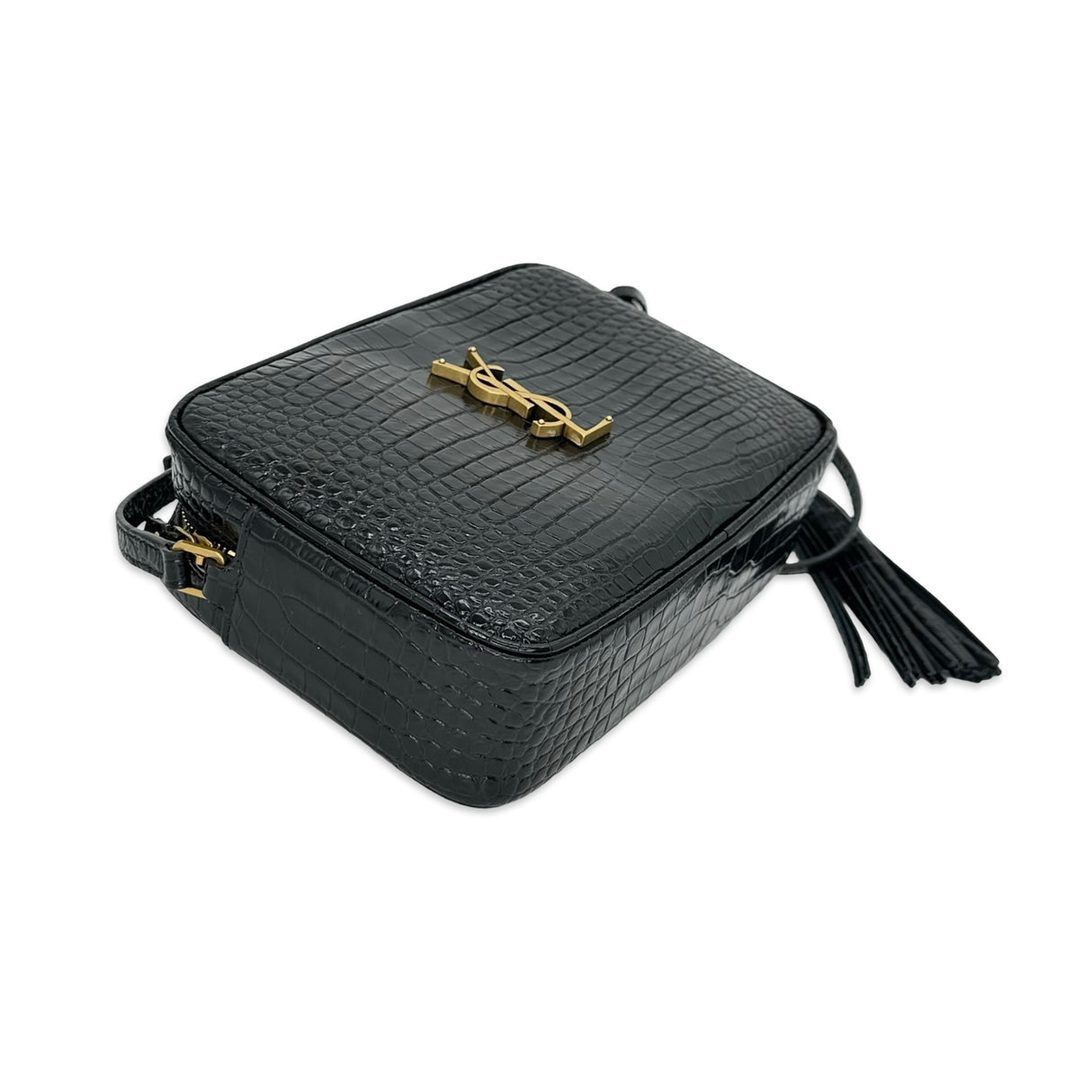 SAINT LAURENT: Croc Embossed Small Lou Camera Bag